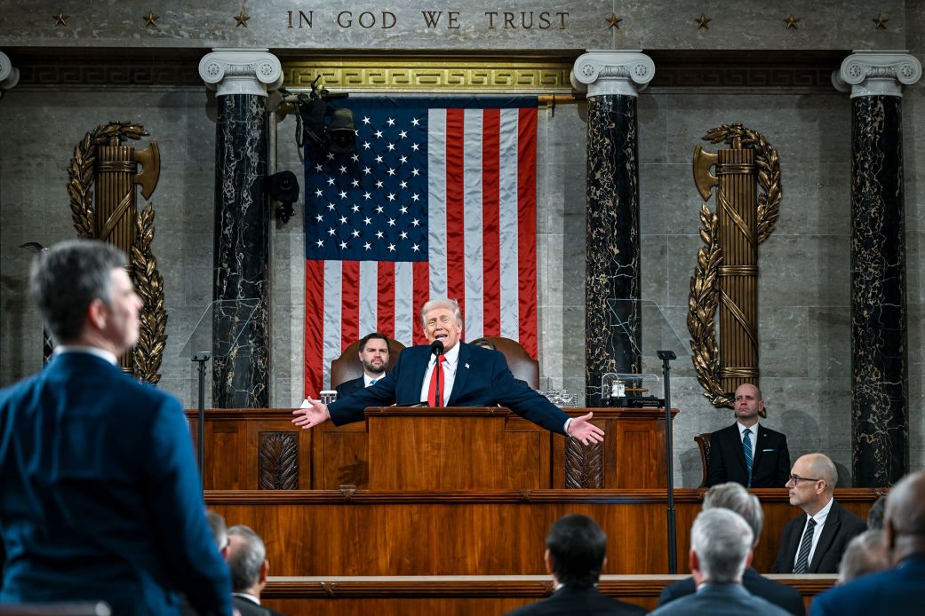 President Trump speaks during the State of the Union address on Tuesday, Feb. 24, 2025.